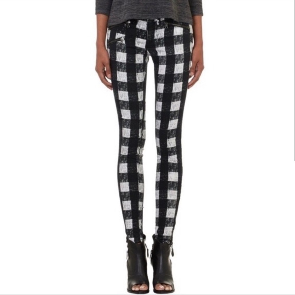 NWT!! Rag and Bone Mid-Rise Black & White Buffalo Plaid Pant Sz 26